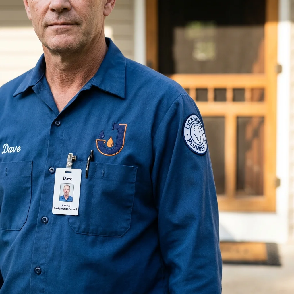 Licensed plumber showing ID badge in Roswell, NM